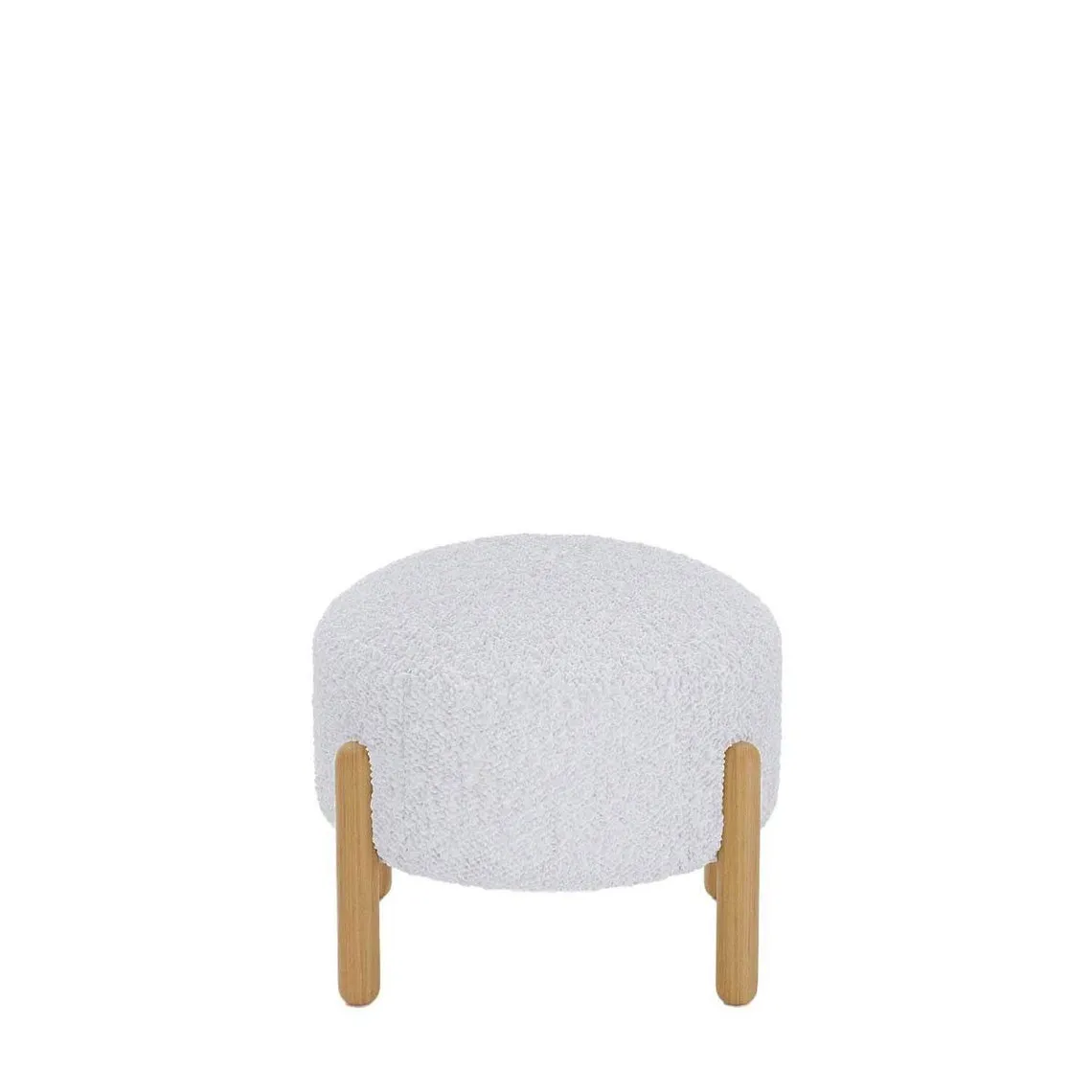 Pouf laine bouclette blanche sur socle de bois CAMELIA  | 3 Suisses