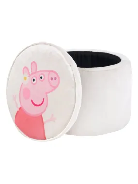 ROBA Pouf Coffre Bébé Rond Peppa Pig - Pouf de Rangement en Velours - Beige - Motif Truie - Beige