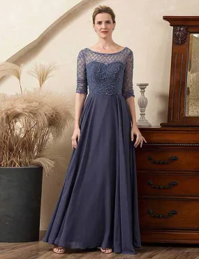 Robe de la mère de la mariée en perles gris et bleu scintillant