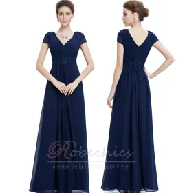 Robe de Soirée Appliques A-ligne Hiver Corsage plissé Manche Courte