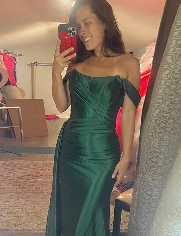 Robe de soirée fourreau à corset vert foncé avec fente