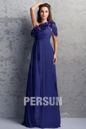 Robe de soirée violet asymétrique à mancheron