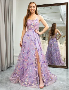 Robe longue de soirée mauve avec fente