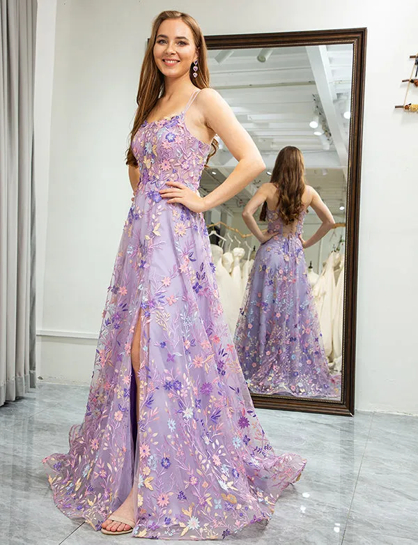 Robe longue de soirée mauve avec fente