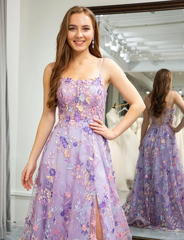 Robe longue de soirée mauve avec fente