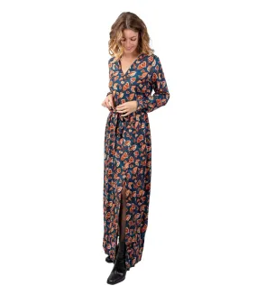 Robe longue hiver en twill de viscose GAYA motif fleuri bleu Coton Du Monde