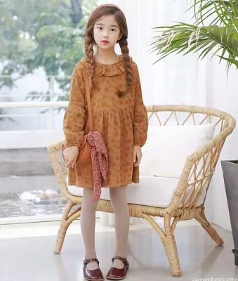 Robe à manches longues pour fille avec motif à pois deux tons