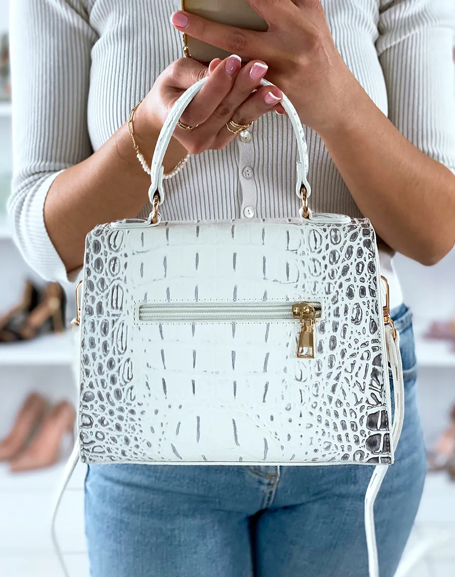 Sac à main blanc effet python gris à détails dorés