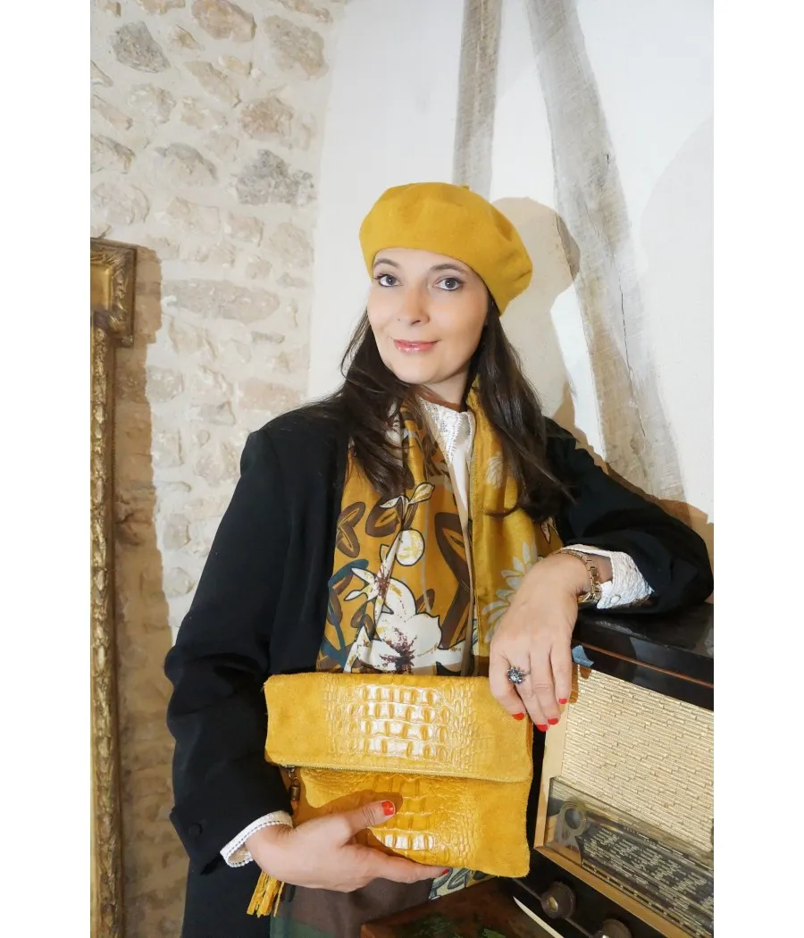 SANTAIA BERET TOLOSA LAINE JAUNE MOUTARDE QUALITE SUPERIEURE