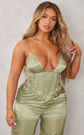 Shape Corset froncé en nylon vert sauge à cordons ajustables