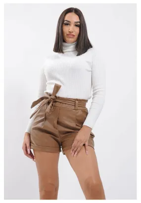 Short marron en simili cuir  pour femme