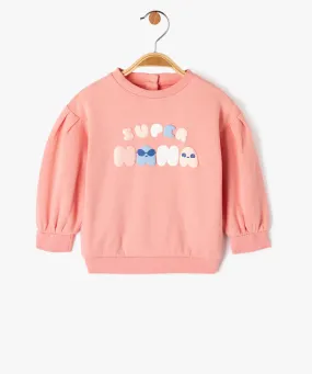 sweat a manches bouffantes avec motifs colores bebe fille rose sweats