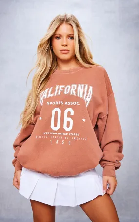 Sweat oversize chocolat délavé imprimé California