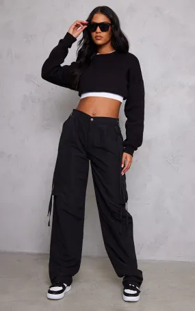 Tall Pantalon cargo noir en nylon léger à taille basse