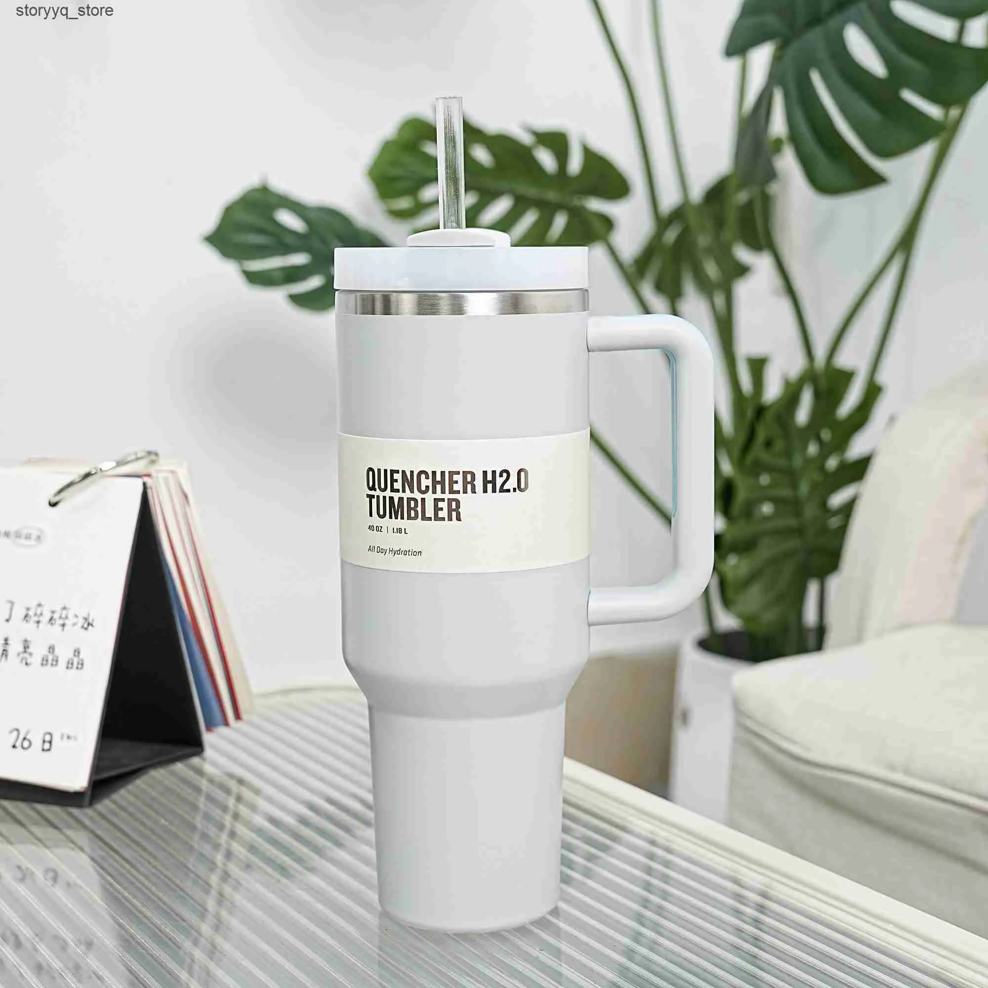 Tasses Stanleness Mugs Nouveaux Tasses De 40oz Tumbles Avec Des Gobelets Isolés De Poignée Louaards Paille En Acier Café Termos 