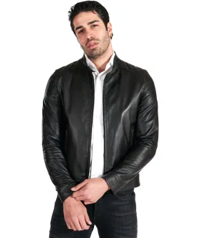 Veste cuir homme style motard cuir plongé noir Emiliany Trap