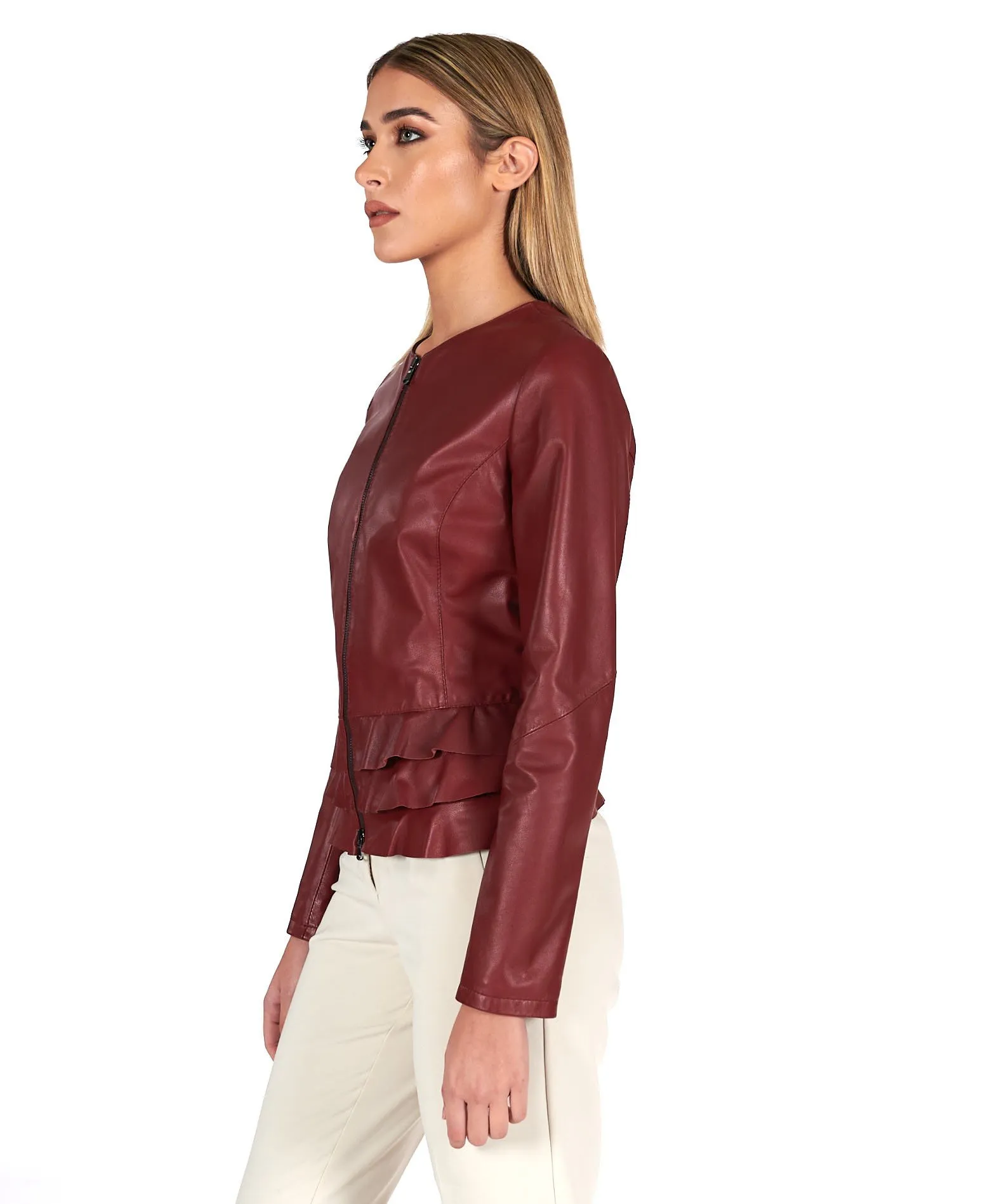 Veste en cuir femme rouches cuir plongé couleur bordeaux F105BL