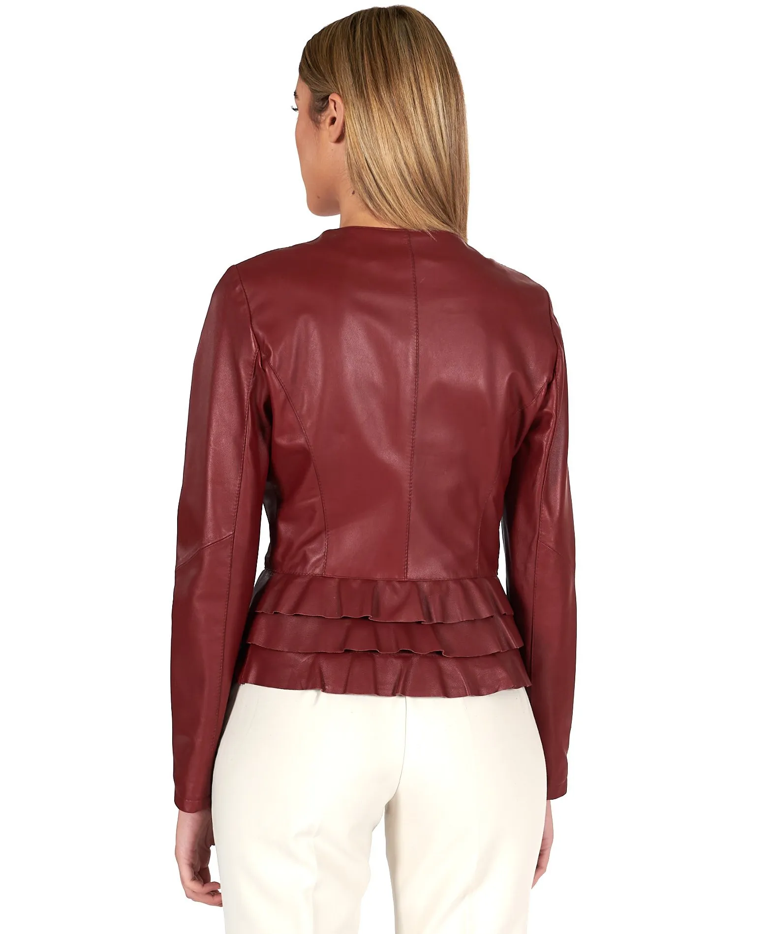 Veste en cuir femme rouches cuir plongé couleur bordeaux F105BL