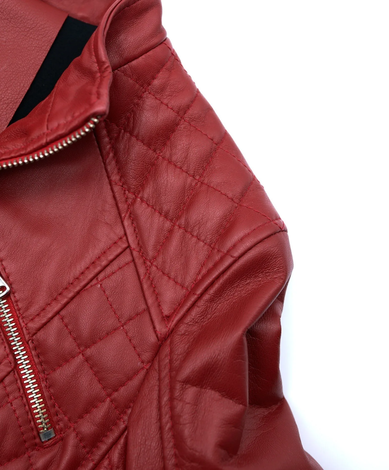 Veste en cuir femme style motard surpiqûres cuir plongé rouge Geny