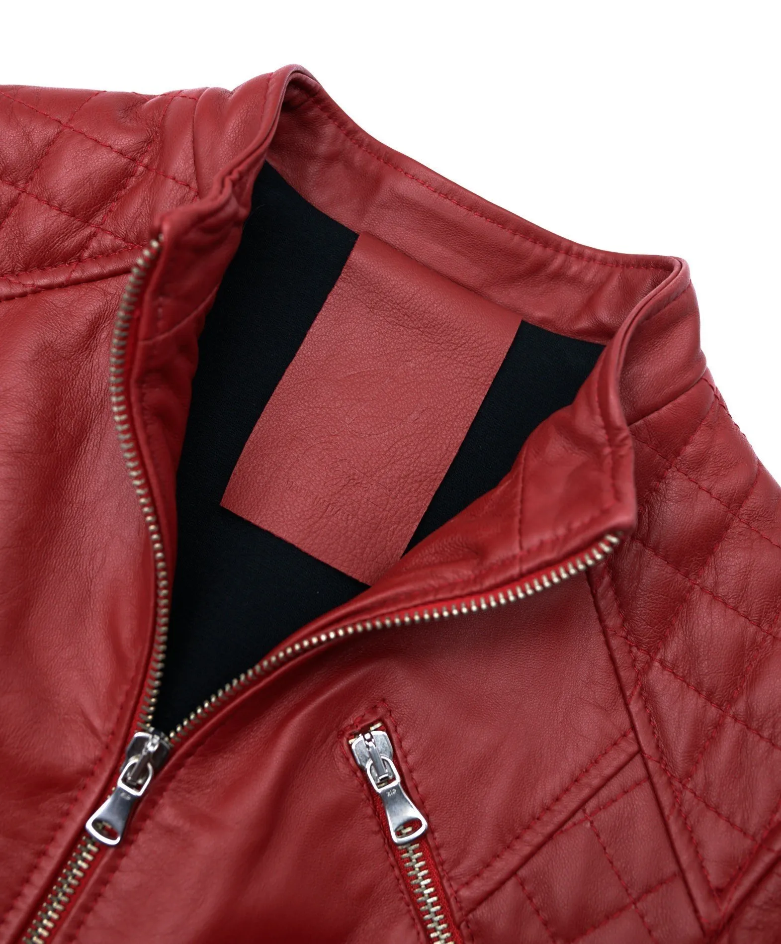 Veste en cuir femme style motard surpiqûres cuir plongé rouge Geny