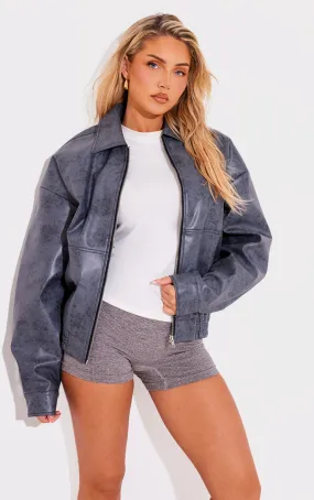 Veste oversize en PU effet usé bleu gris à zip