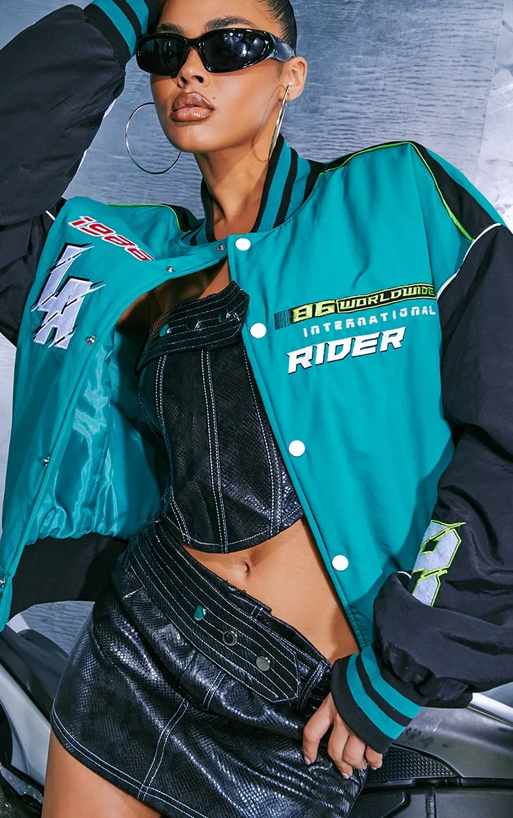 Veste style pilote verte oversize à slogan Motorcross